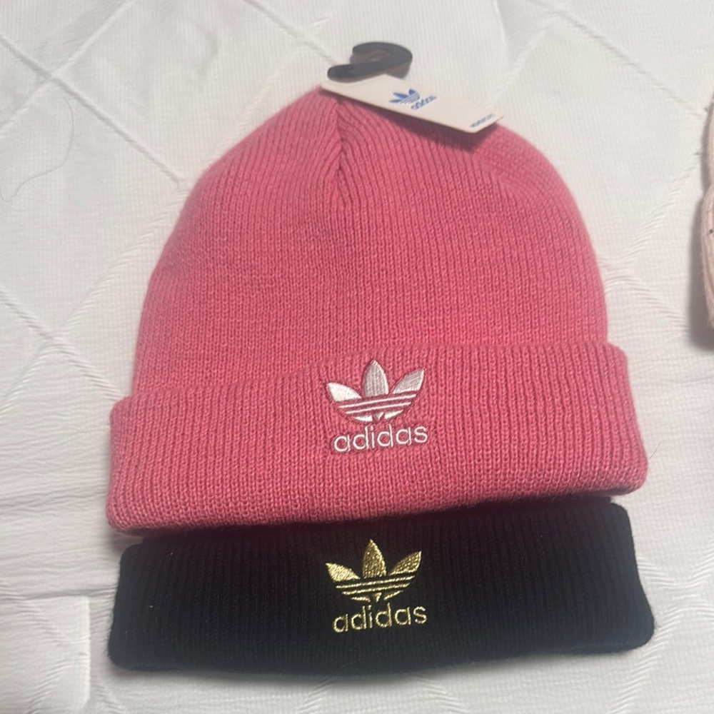 Adidas Pink and Black Beanie Set